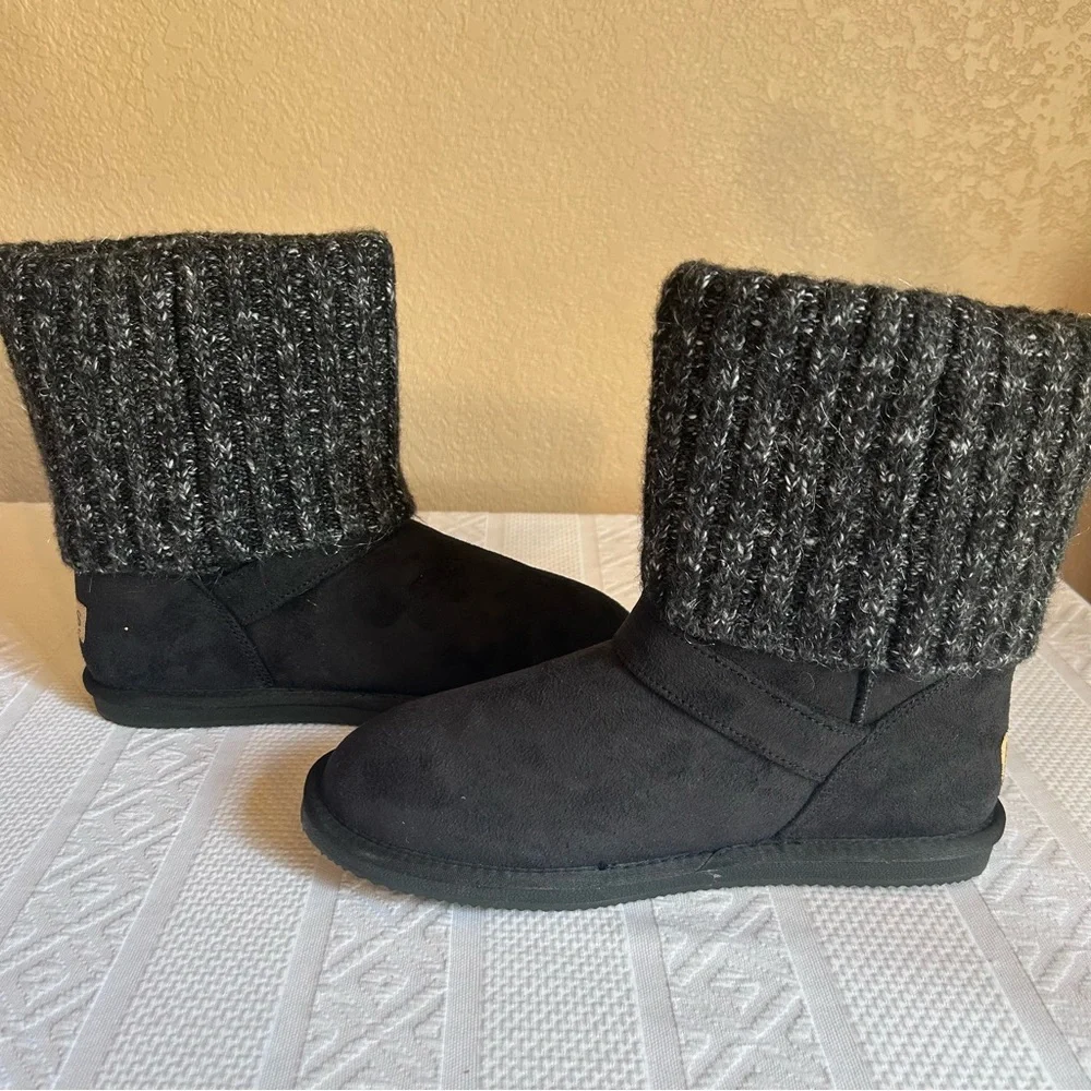NWB Apres by Lamo Maci Black Faux Suede with‎ Faux Fur Boots Size 11